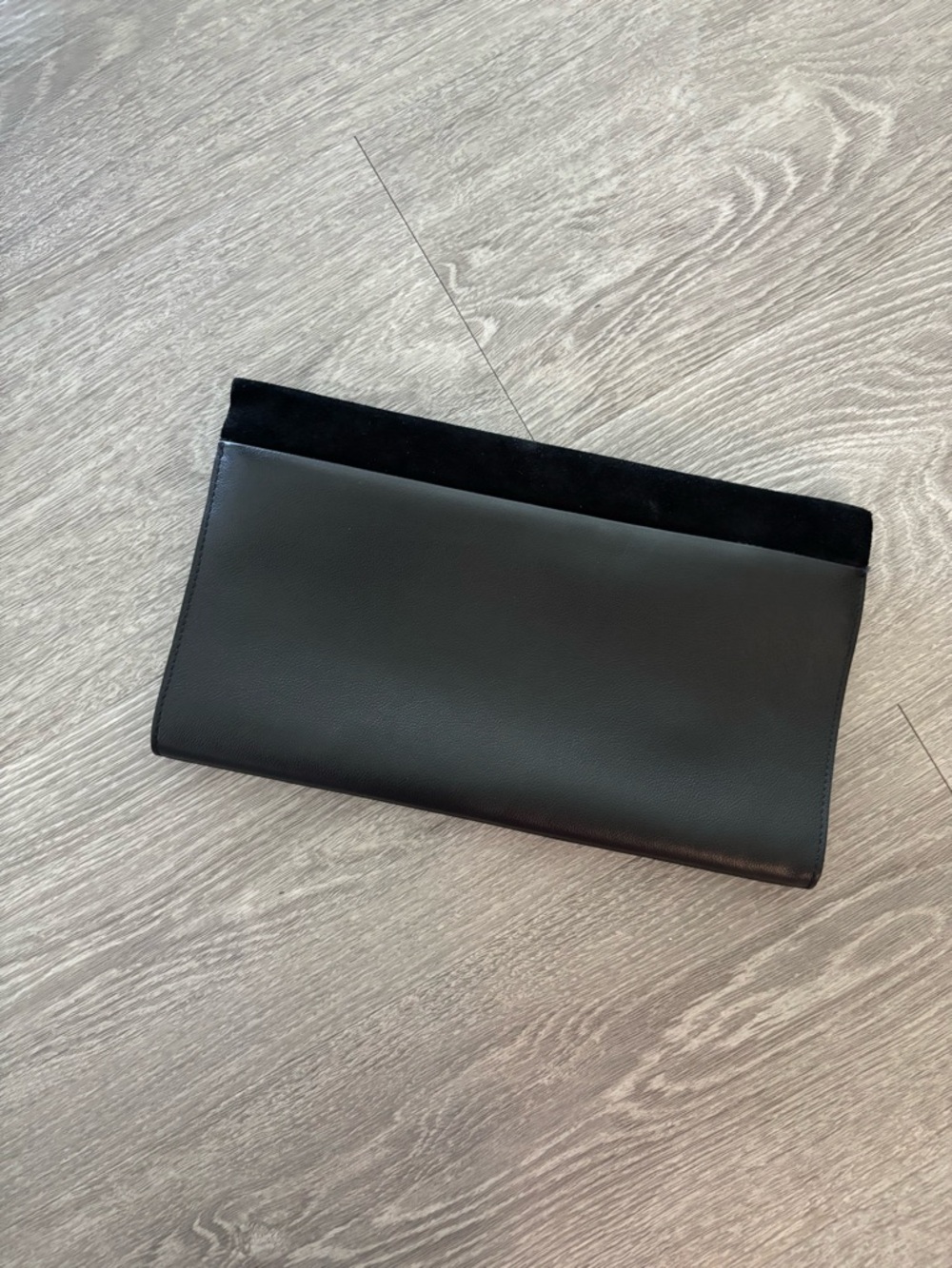Everlane Petra Black Leather Clutch with Suede Trim